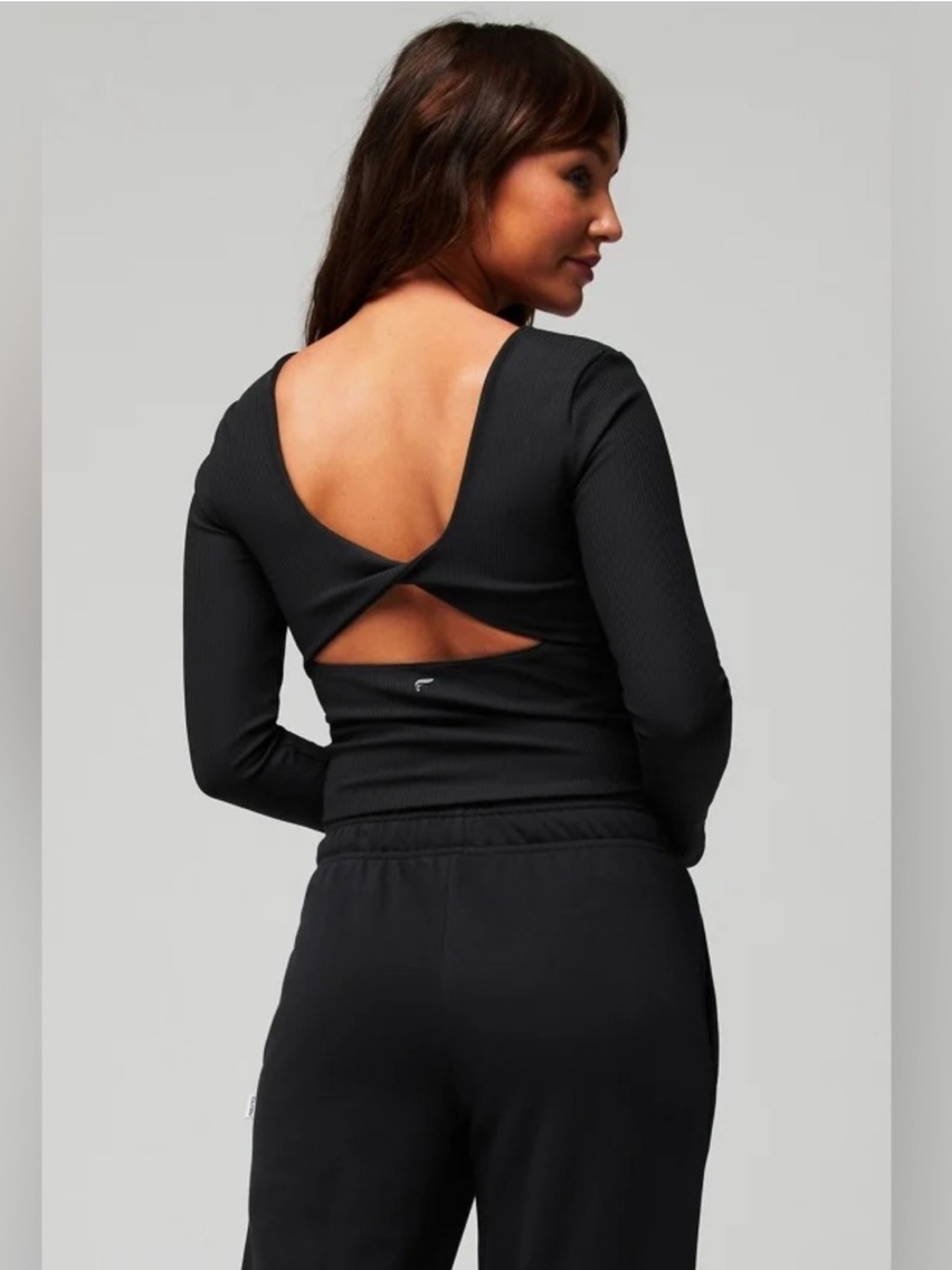 Fabletics Oasis Twist Back Long Sleeve Top Women's M Black Activewear